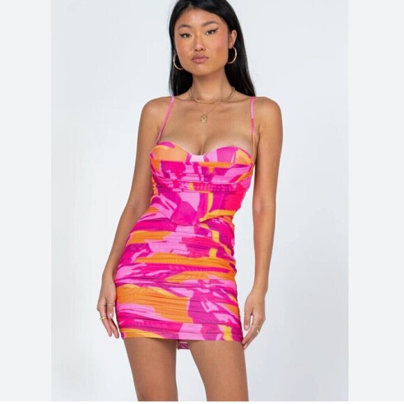 Princess Polly Corset Charmie Mini Dress Pink Orange Size 8 - Picture 2 of 8